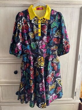 Julyliebe Yellow Collar Multicolor Butterfly Print dress